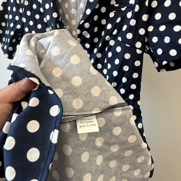 NWOT beautiful pinup polkadot, white and blue dress cotton - Picture 5 of 8